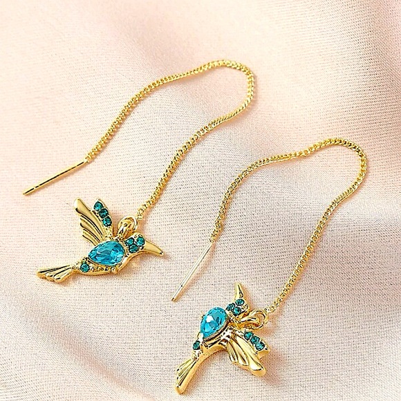 Hummingbird Gold Zircon Threader Earrings - Picture 1 of 3